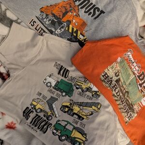 Kids Big Trucks Graphic Tees - Gray, Orange, Beige